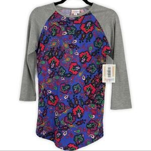 Lularoe Randy Raglan Womens Baseball Tee Floral Rustic XXS NEW